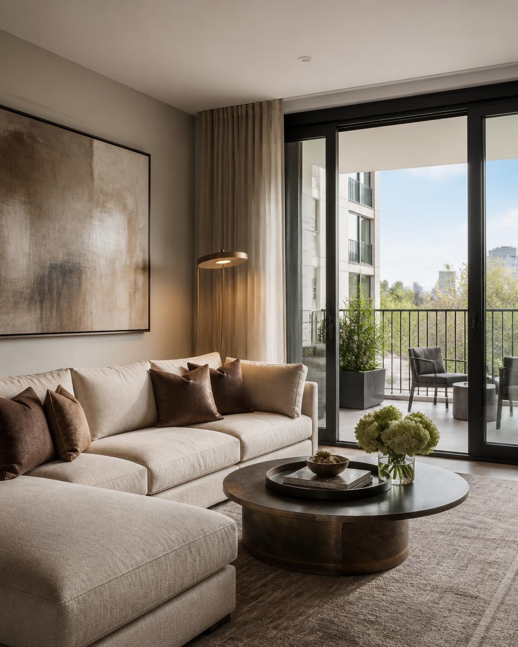 One-bedroom condominium living room with private terrace at Star City
