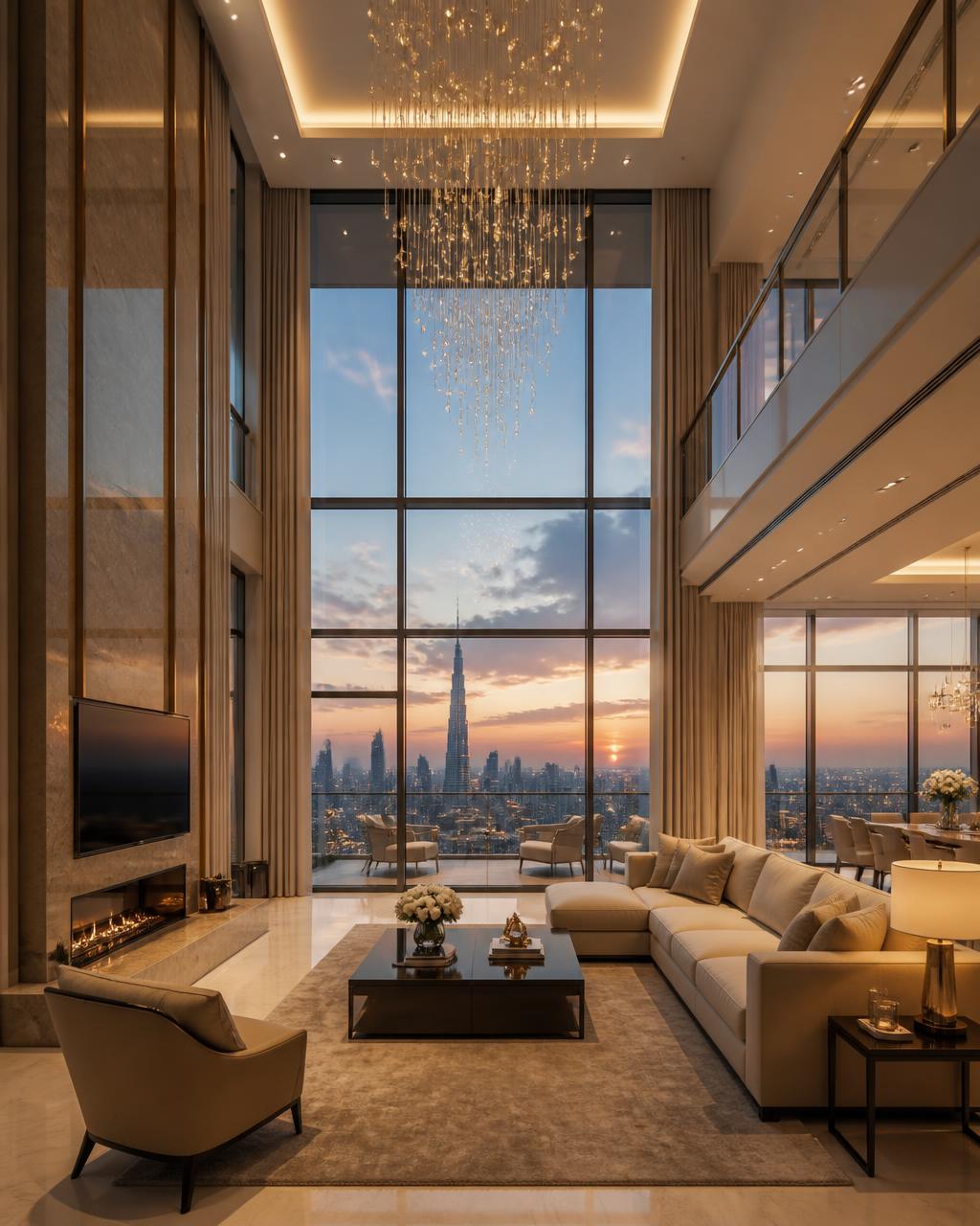 Star City penthouse interior with dual balconies and panoramic skyline views